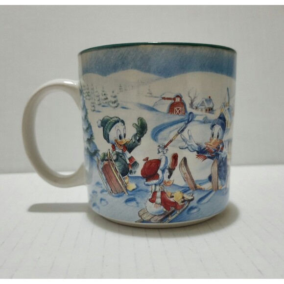 Vintage 1996 Disney Mickey's Winter Wonderland Ceramic Mug Blue White Red - Picture 4 of 8